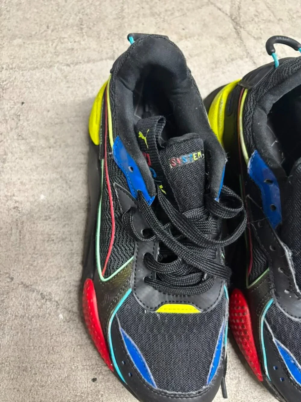 PUMA RS-X Toys Black Multicolor Mesh Running Sneakers Shoes Kids Size 5.5 (A1)
